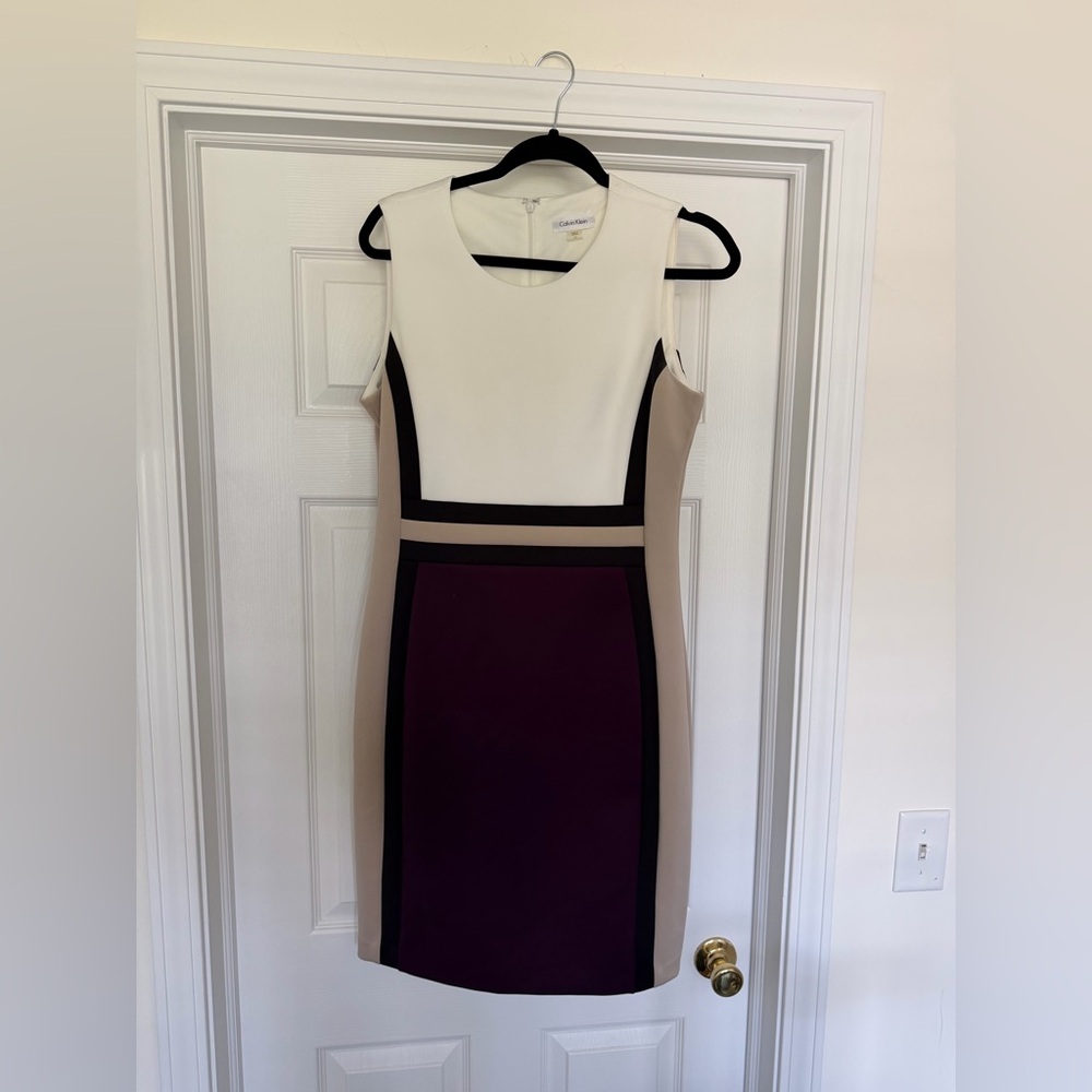 Calvin Klein Cream, Taupe & Plum Colorblock Scuba Dress